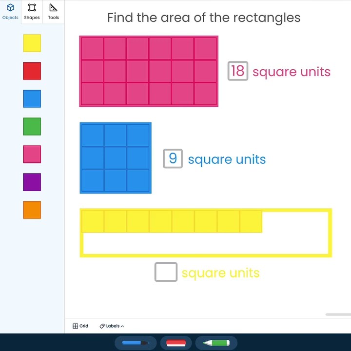 Find area of rectangle using Digital Math Manipulatives | Brainingcamp ...