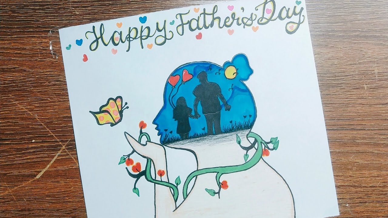 How to draw father's day drawing step by step/father and daughter ...