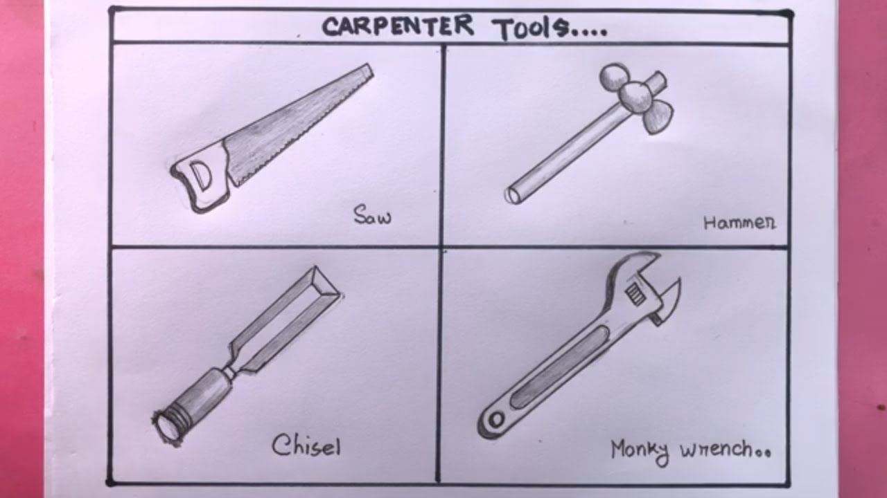 Как рисовать инструменты плотника шаг за шагом / Чертеж инструментов плотника