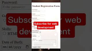 HTML Form Tutorial for Beginners | Build a Student Registration Form #html #webdevelopment