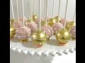 Upside down pink & gold Cakepops with flat bottom base and stripes/swirls design