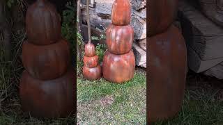 #dollartree stacked pumpkins transformed with a rusty metal look! #FallDIY #rusticdecor #pumpkin