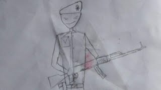 Military man holding a gun in hands / Easy drawing by raj / Draw with ritu & raj