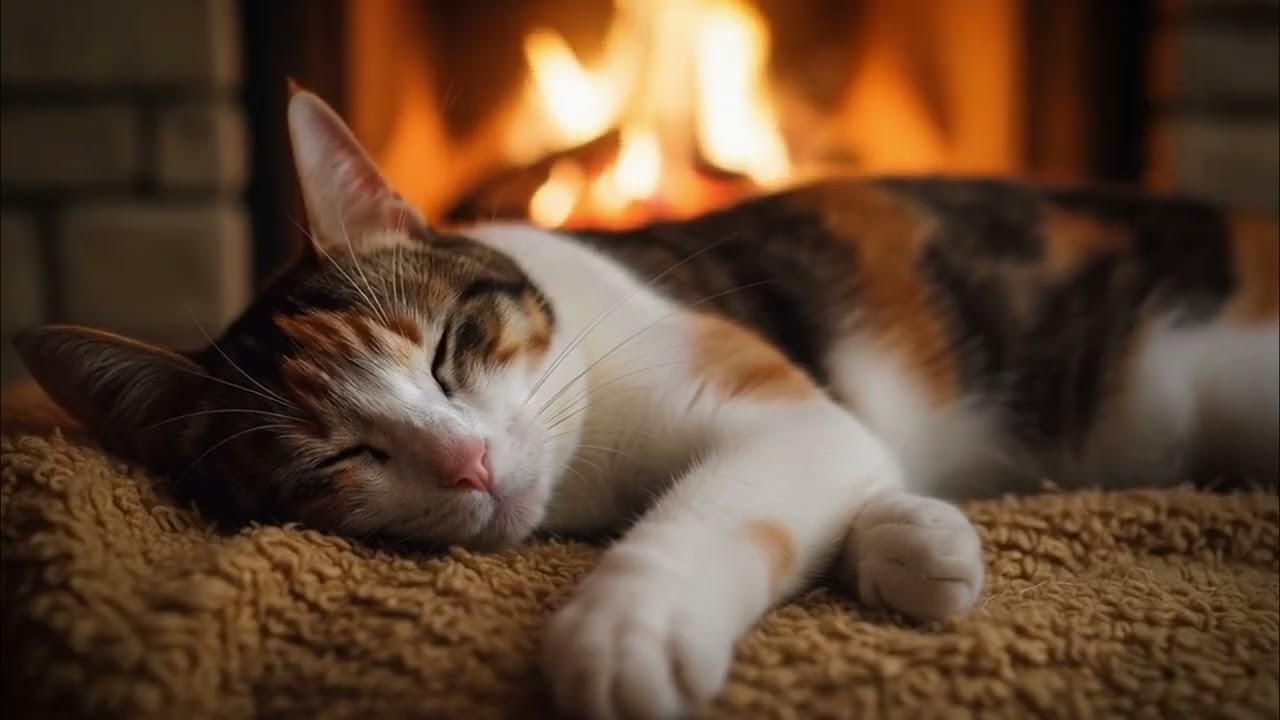 Cozy Fireplace & Purring Cat 9H 4K | Deep Sleep ASMR [Relax ·Purring]