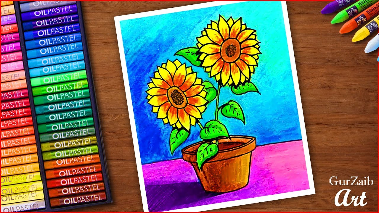 How To Draw Flower Pot Drawing With Oil Pastels Draw Sunflowers