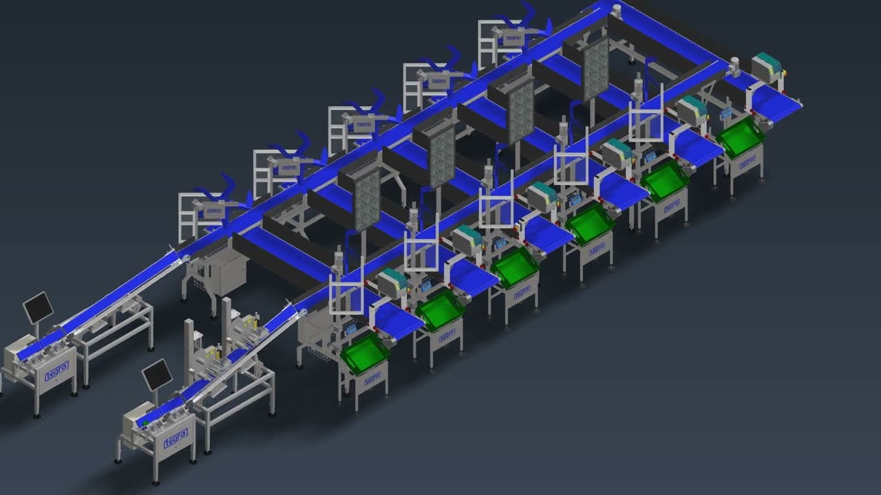 Tegra Systems dubbele Sorteerlijn. ( wegen - etiketteren - sorteren)