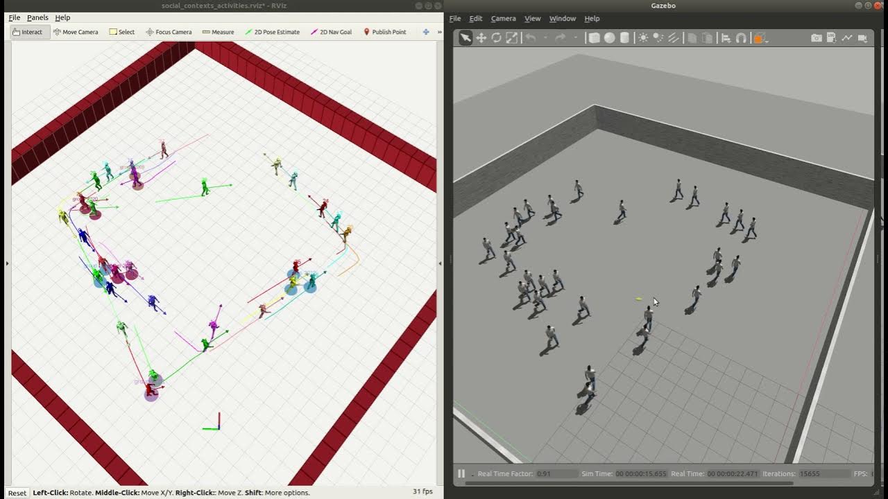 pedsim_ros to Gazebo bridge using pedsim_gazebo_plugin YouTube