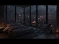 Gentle relaxation in a cozy bedroom with heavy rain on the window  relaxing rain for sleep well