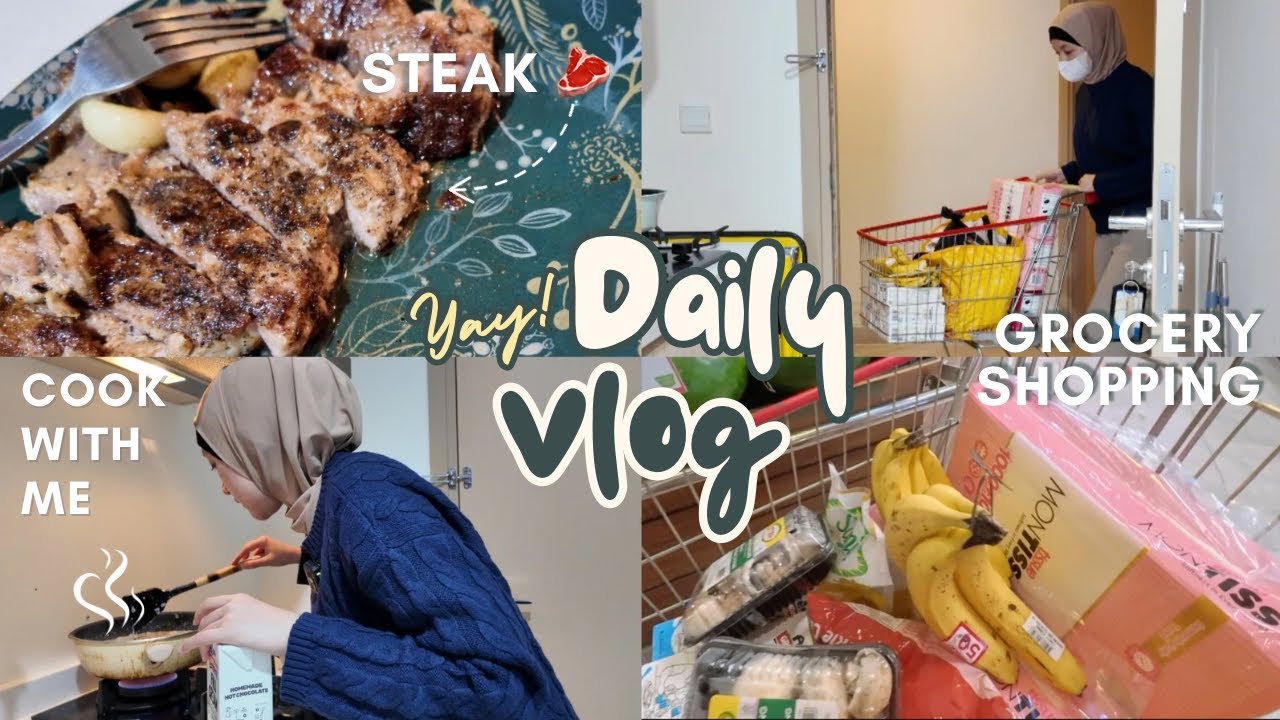 Daily Vlog 11 | grocery shopping, cook with me [mushroom sauce & steak], testing new camera go ultra
