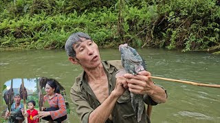 The single mother harvests peanuts to sell at the market, while the old man traps fish and cooks