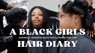A BLACK GIRLS HAIR DIARY EP. 1| WASH, PRESS, & TRIM + BTS  STYLIST CONVOS| JazzyDeniseTV