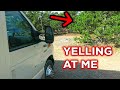 Tent Camper Drives Into Our Camp Yelling At Me... Until Lefty Scared Him | Ambulance Conversion Life