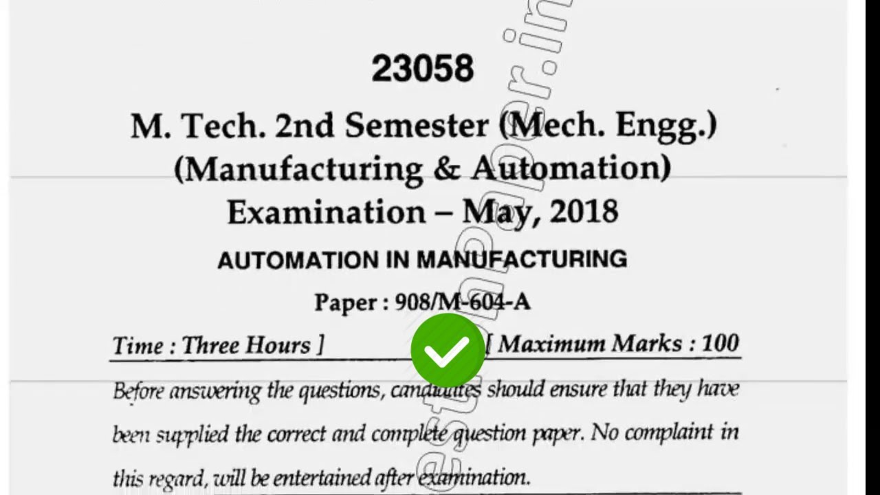 2018 Mdu MTech ME 2nd Sem Automation in Manufacturing Question Paper ...