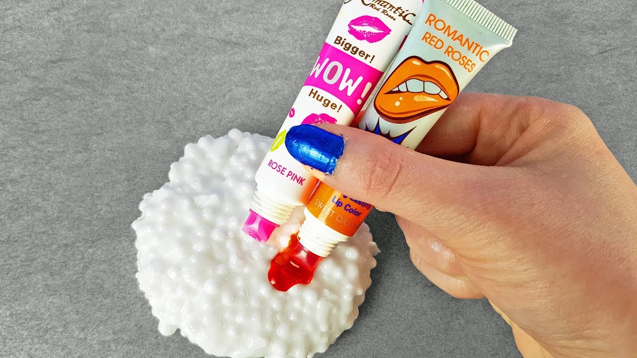 Coloring Slime With Peel Off Lipstick, Chalk And More - YouTube