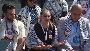 Pro-Palestinian delegates hold sit-in after DNC says no to speaker request