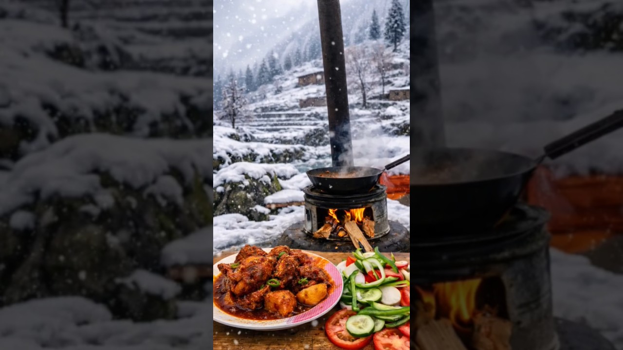 Live Snowfall Chicken Karahi ❄️🔥 | Outdoor Cooking in Nature | Food with Rehman