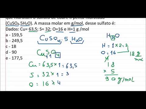 Vídeo: Qual é a porcentagem em massa de água no hidrato CuSO4 5h2o?