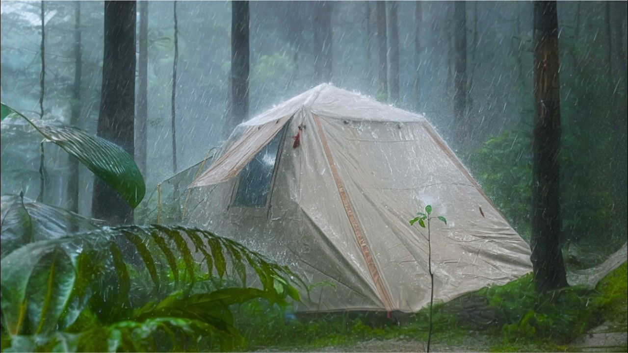 TRAPPED IN COZY AND WARM TENT DURING HEAVY RAIN AT NIGHT - CAMPING IN HEAVY RAIN