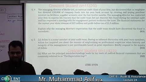 CAF-8-Audit Assurance lecture 24  by Sir Asif CA