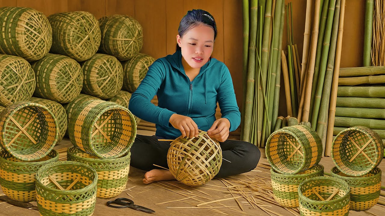 How to Make Simple Bamboo Baskets to Sell at the Market - Daily Life in the Forest | Trieu Mai Huong