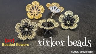 【DIY】xixkox beads 🏵️シードビーズ(Seed Beads 15/0&amp;11/0)と竹ビーズ(Bugle Beads 3㎜)で編む花のピアス #beads