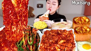 Crazy spicy Korean kimchi🔥Steamed eggs, cheese ham  Korean food REAL ASMR MUKBANG