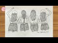 How to draw a four friend pencil sketch  step by step drawing  how to draw friends party