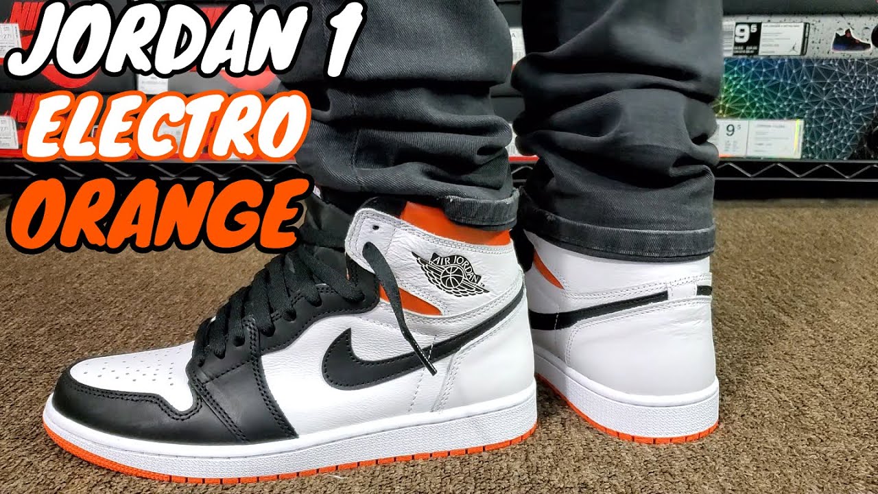 electro orange jordan 1 on foot
