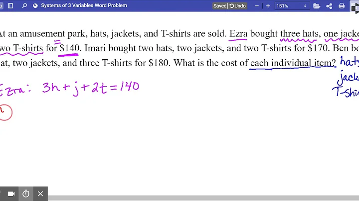Setting Up Systems of 3 Variables Word Problem Video