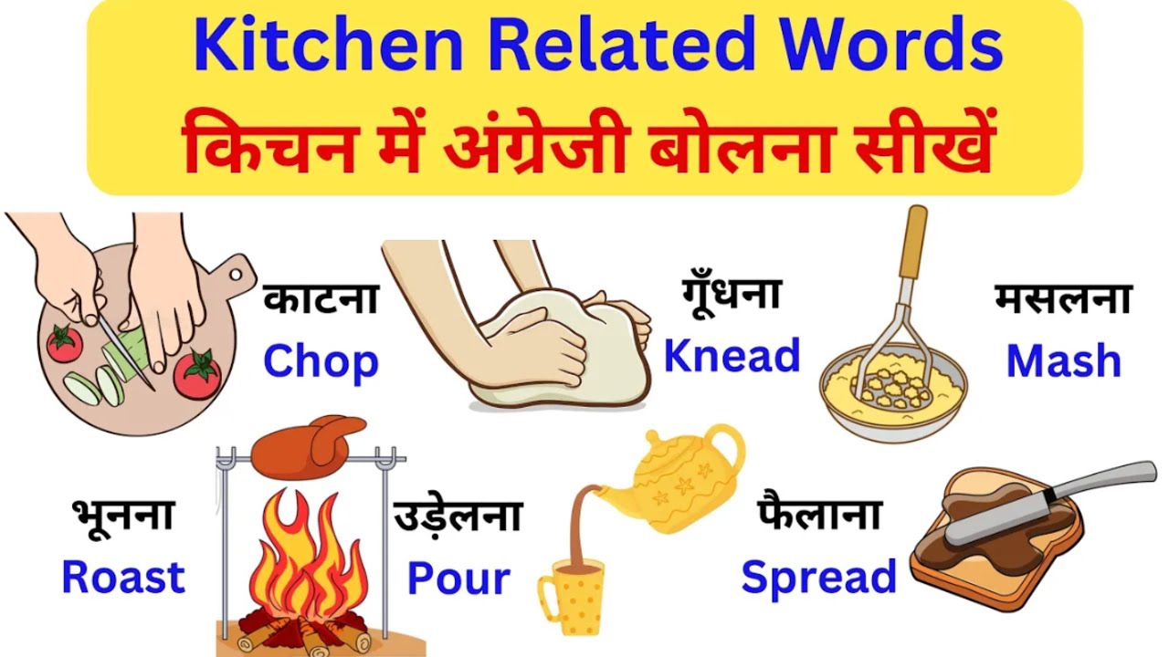 आसानी से अंग्रेजी बोलना सीखें | Kitchen Vocabulary with Pictures | Cooking Vocabulary with Sentences