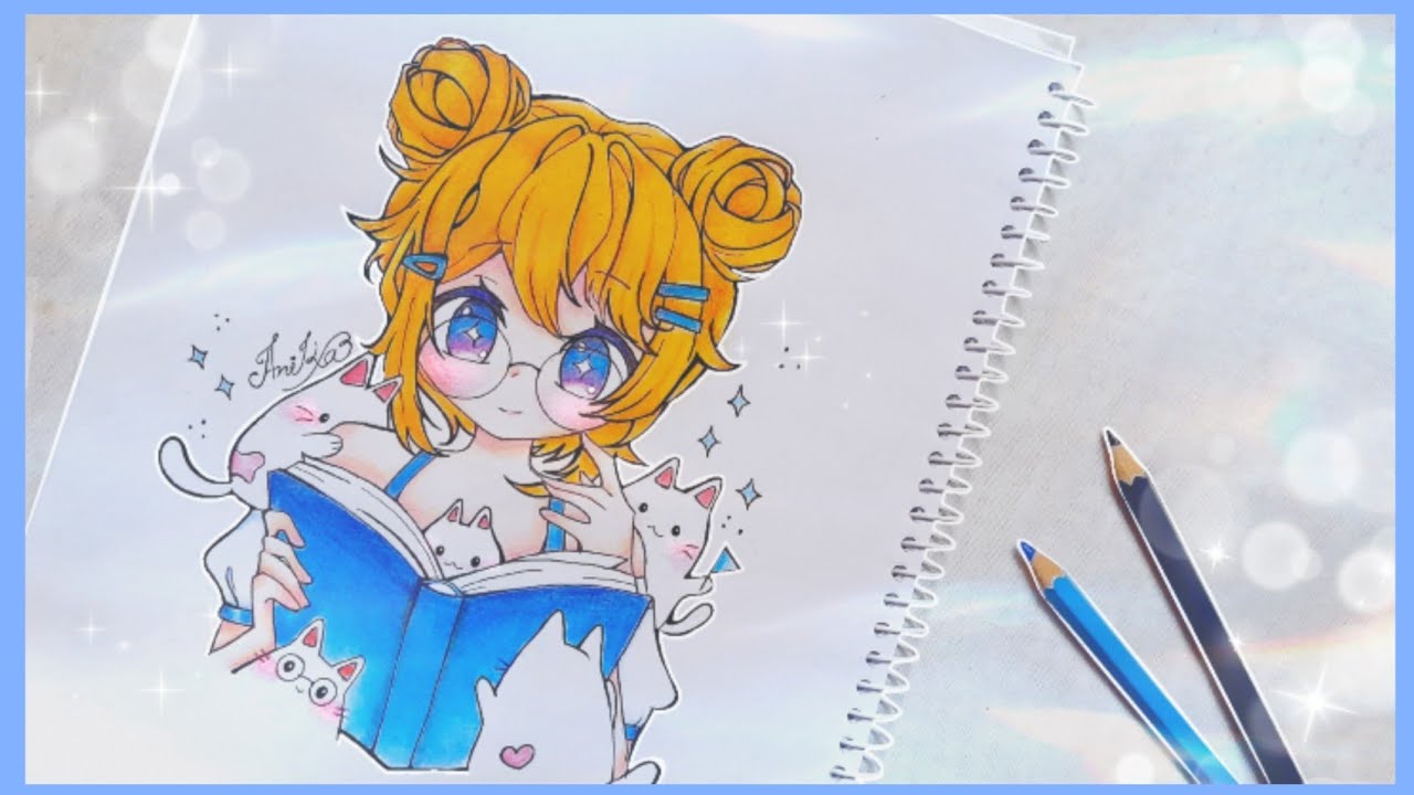 anime girl reading a book drawing