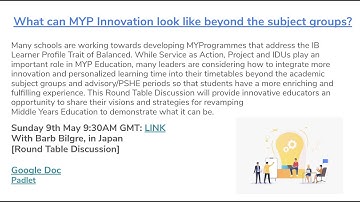 MYP Innovation Beyond the Subject Groups   Barb Bilgre