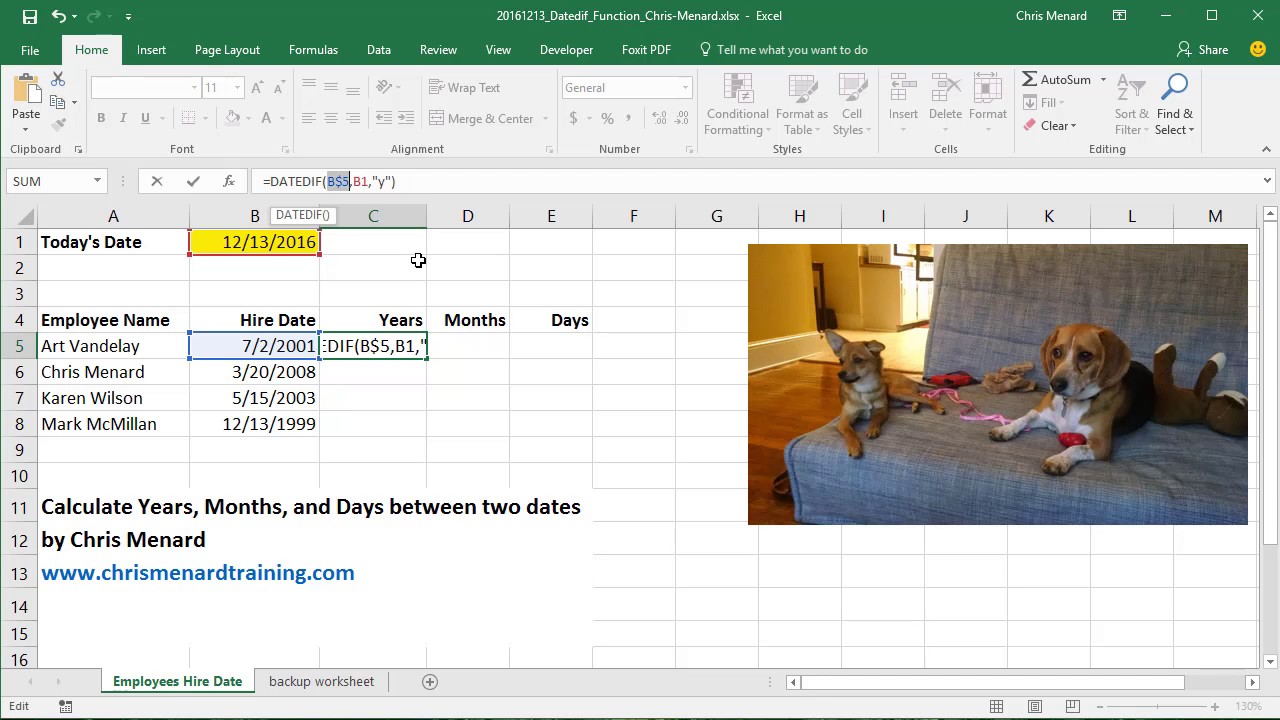 Excel Calculate The Number Of Years Months And Days Between Two