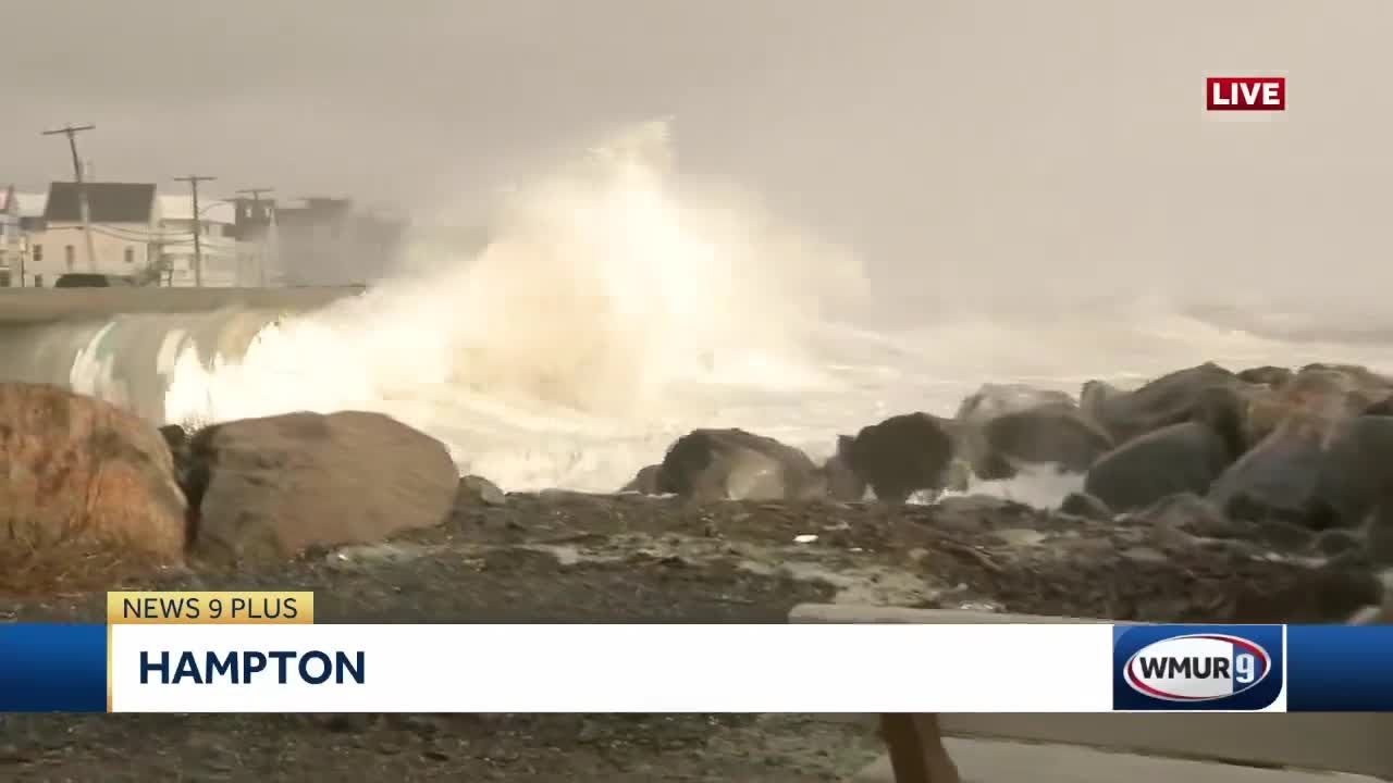 Splashover seen at Hampton Beach as high tide approaches YouTube