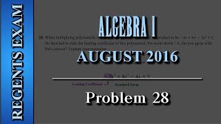 Regents Exam | Algebra I (Common Core) | August 2016 | Problem 28 of 37