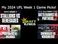 My 2024 UFL Week 1 Game Picks!