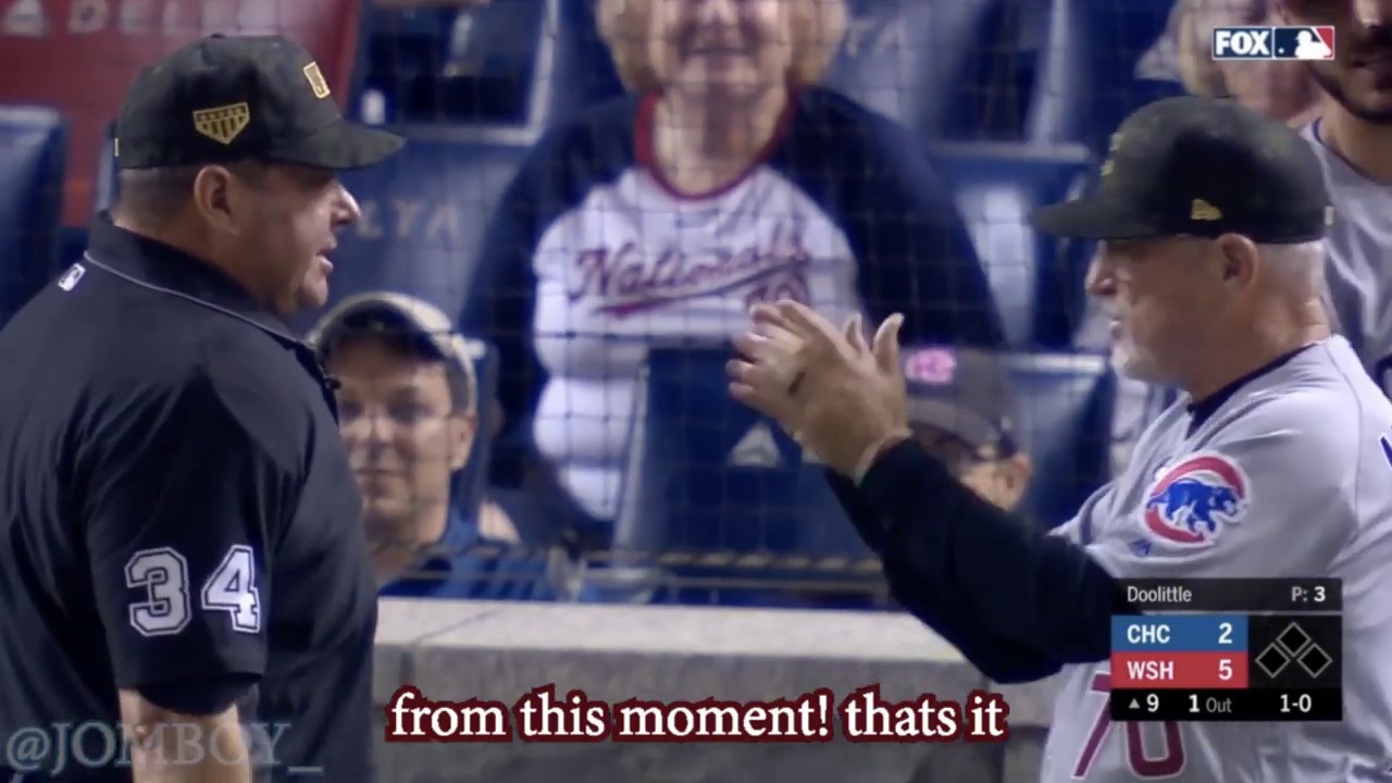 Joe Maddon protests the game because Sean Doolittle taps the ground in his delivery, a breakdown