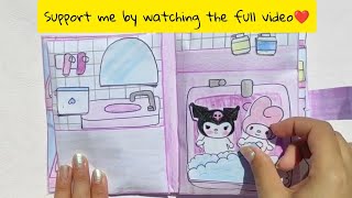[💸Paperdiy💸] KUROMI and MYMELODY Goes to sleep 🛌 |paper play  |BIG QUIET BOOK,tutorial,asmr,art💗