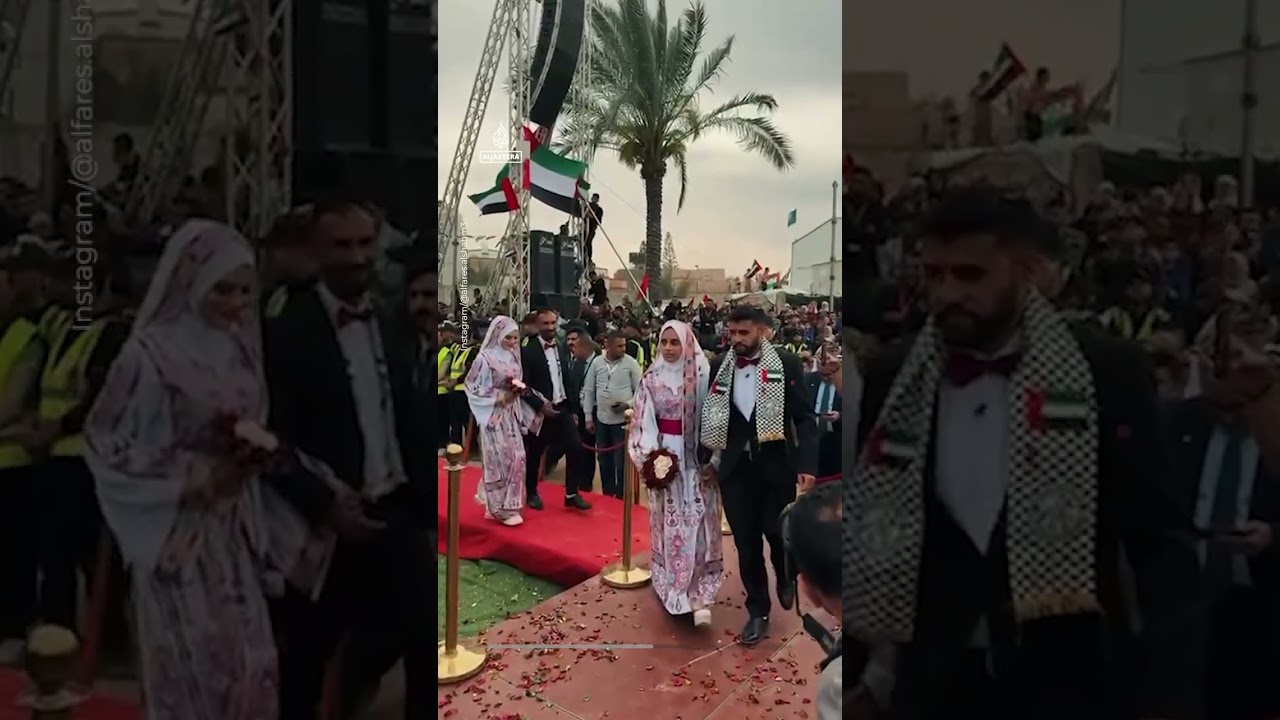 Mass wedding for 300 brides and grooms in central Gaza | AJ #shorts