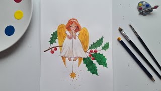 Рисуем Рождественского ангела. Краткая версия.