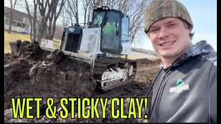 GRADING WET CLAY WITH  CAT D3 DOZER!!!