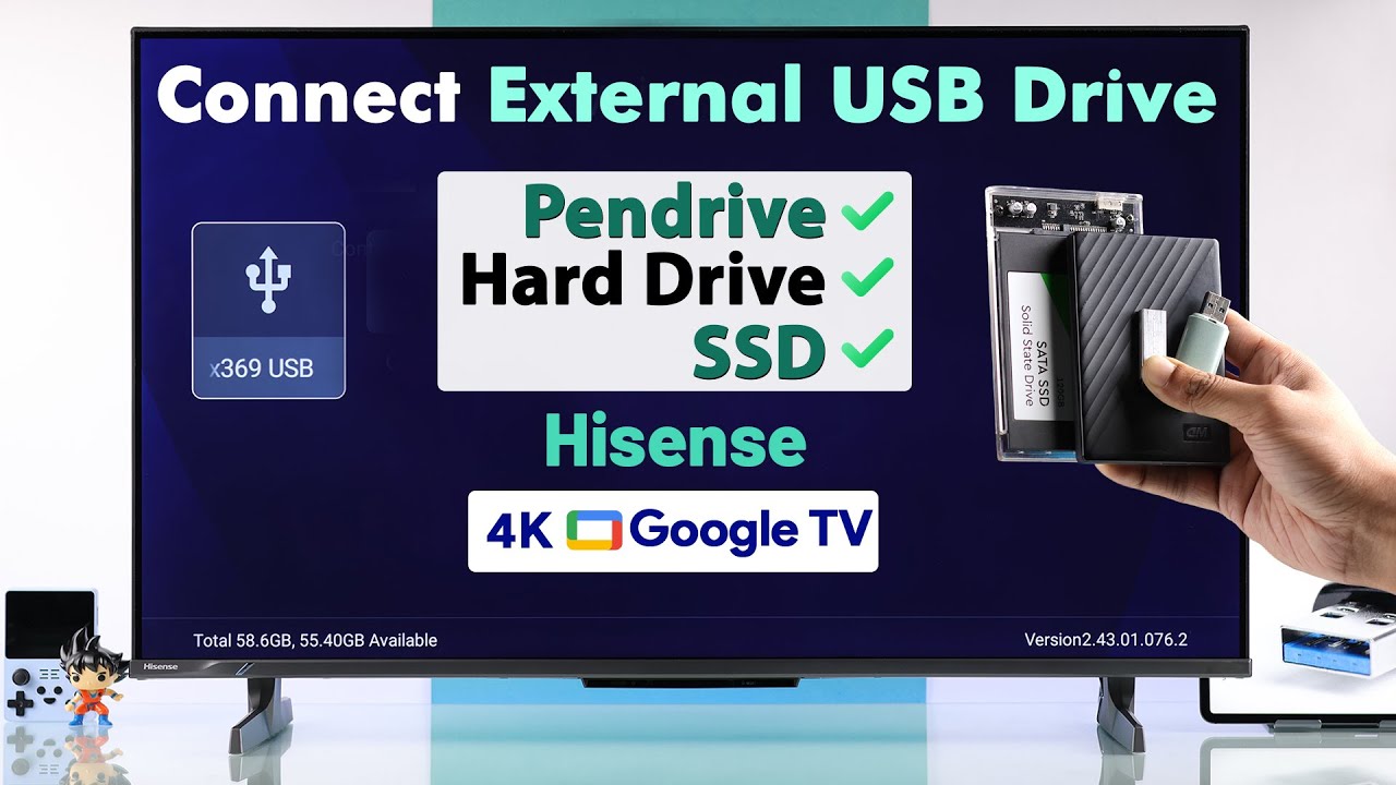 Hisense 24インチテレビとUSBハードディスクドライブ How To Connect USB Flash Drive on Your Hisense Google TV! [Use
