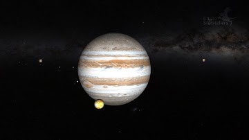 Planet Jupiter with moons. Camera flight by the planet.