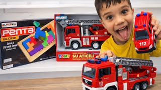 🔴 Emir Buğra opened a toy car shop. Firefighters are selling police trucks with bucket boxes.