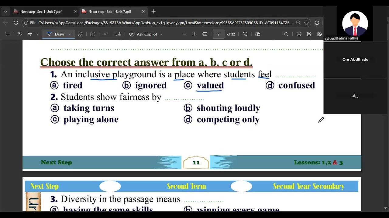 انجليزيثانية ثانوي ازهر الترم الثاني 2026 الحصة الاولي كتاب Next step  الوحدة الاولي