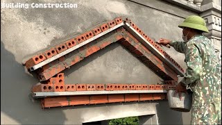 Construction Techniques For Finishing Diagonal Roofs On Window Frames Using Bricks And Cement