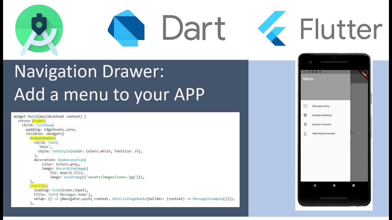 Drawer - Building menus in your Flutter APP - YouTube