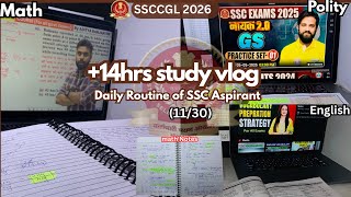 (11/30) 14 Hours Study Vlog 📚 Ssc Cgl 2026 Preparation Daily Routine