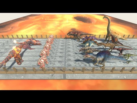 LAVA Team vs DINOSAURS Team ARBS Animal Revolt Battle Simulator