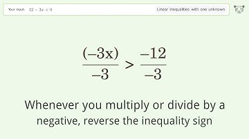 Solving Linear Inequalities: 12-3x is Smaller Than 0